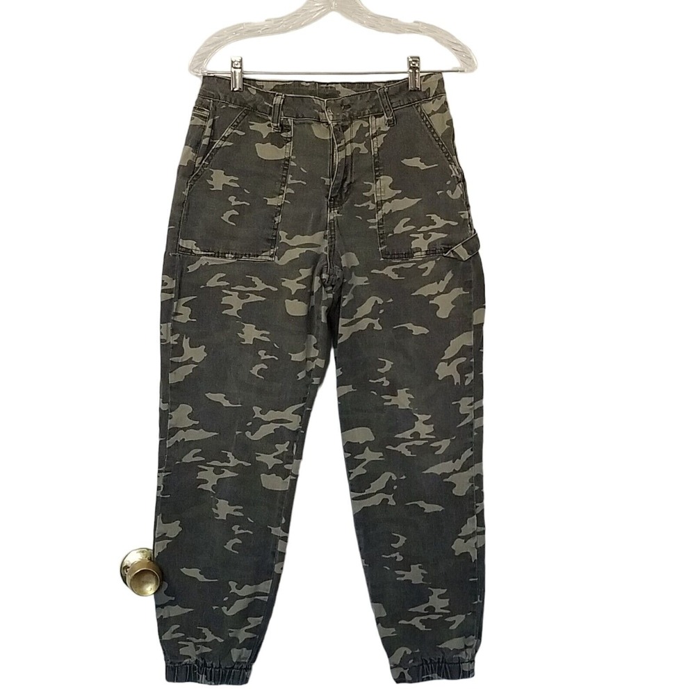 Ymi Jogger Pants Juniors 11 Hi-Rise Camo Olive Green Stretch Elastic Cuff